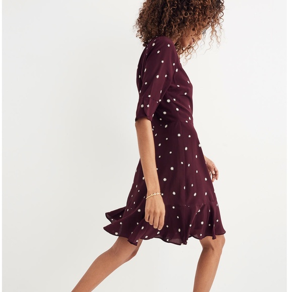 NWT Madewell Silk Flutter-Hem Dress in Star Mix - Picture 3 of 9